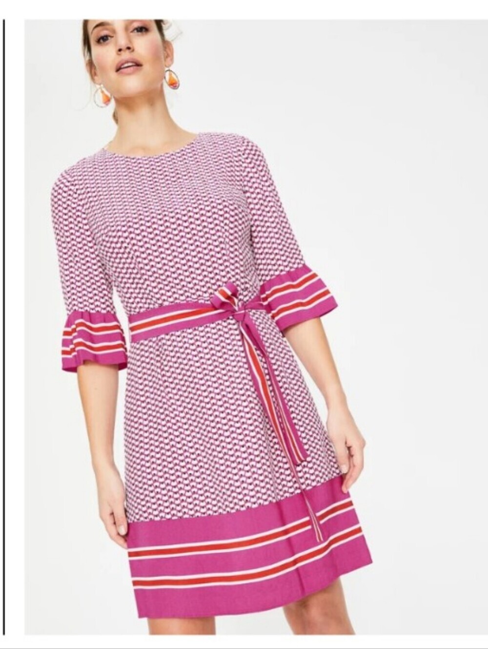 Boden | Pink Andrea Belted Dress Fluted Sleeves | Size 10 Regular NWT!!!
